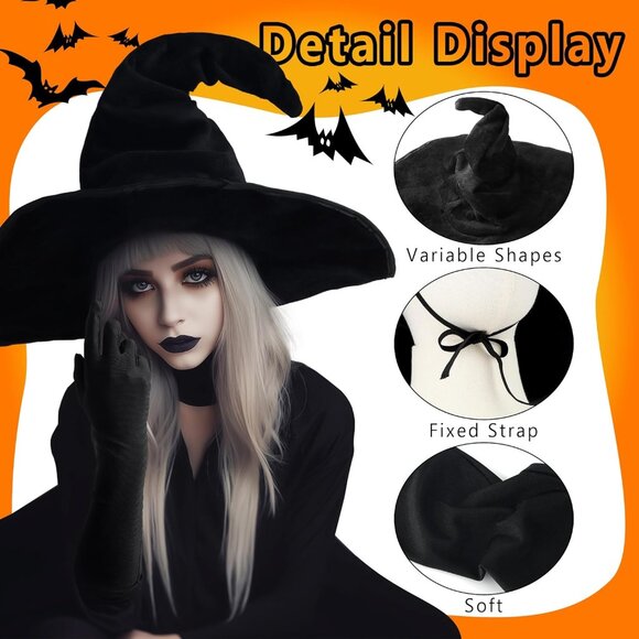 Witch Wizard Hat Faux Leather One-Size Cosplay Halloween Accessory - Picture 4 of 9